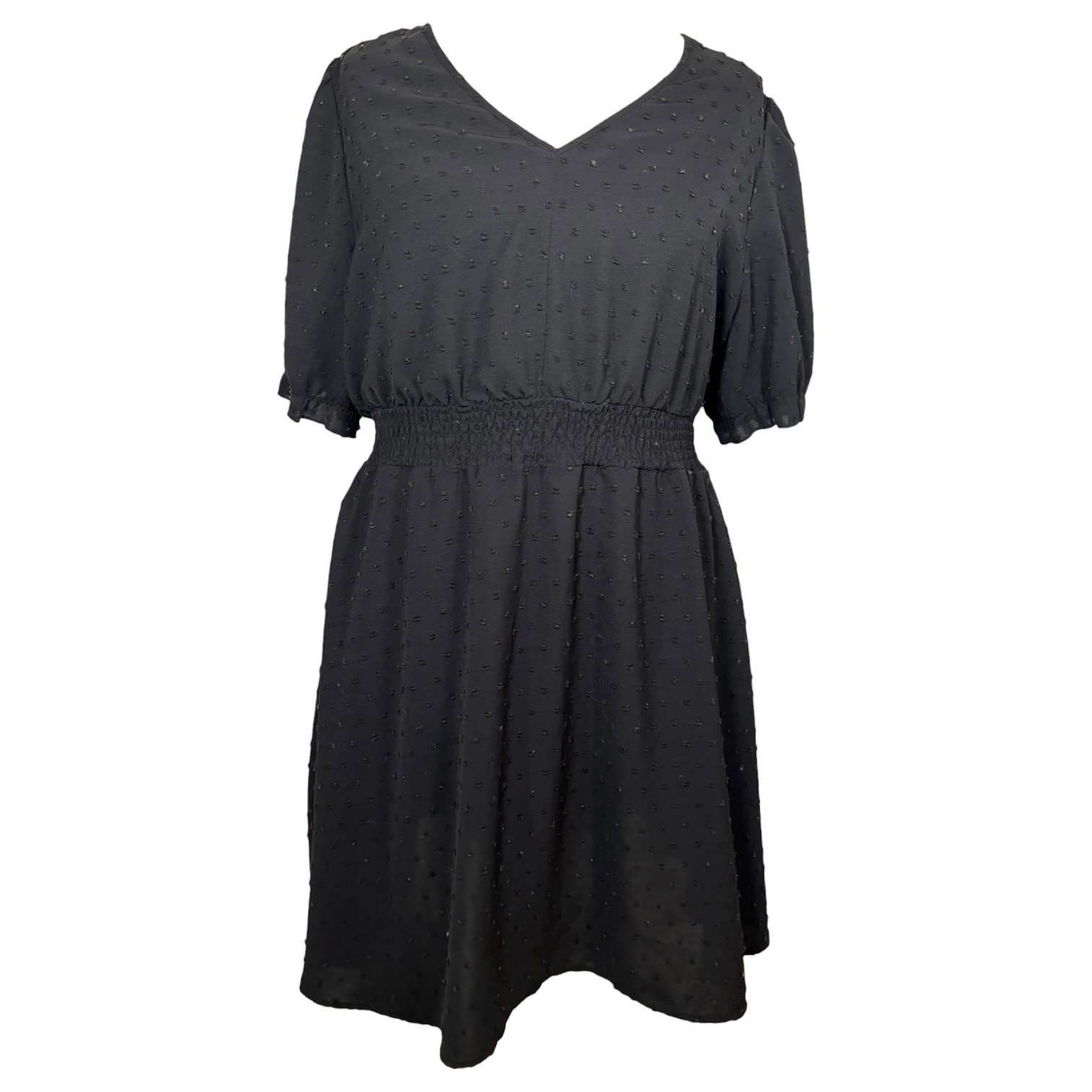 Shein Curve 3XL Black Dobby Spot Dress Elasticated Waist UK 24 26