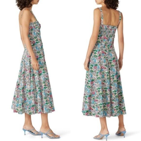 S/W/F Apron Maxi Dress S Lush Floss Multicolor Floral Square Neck Boho Tropical