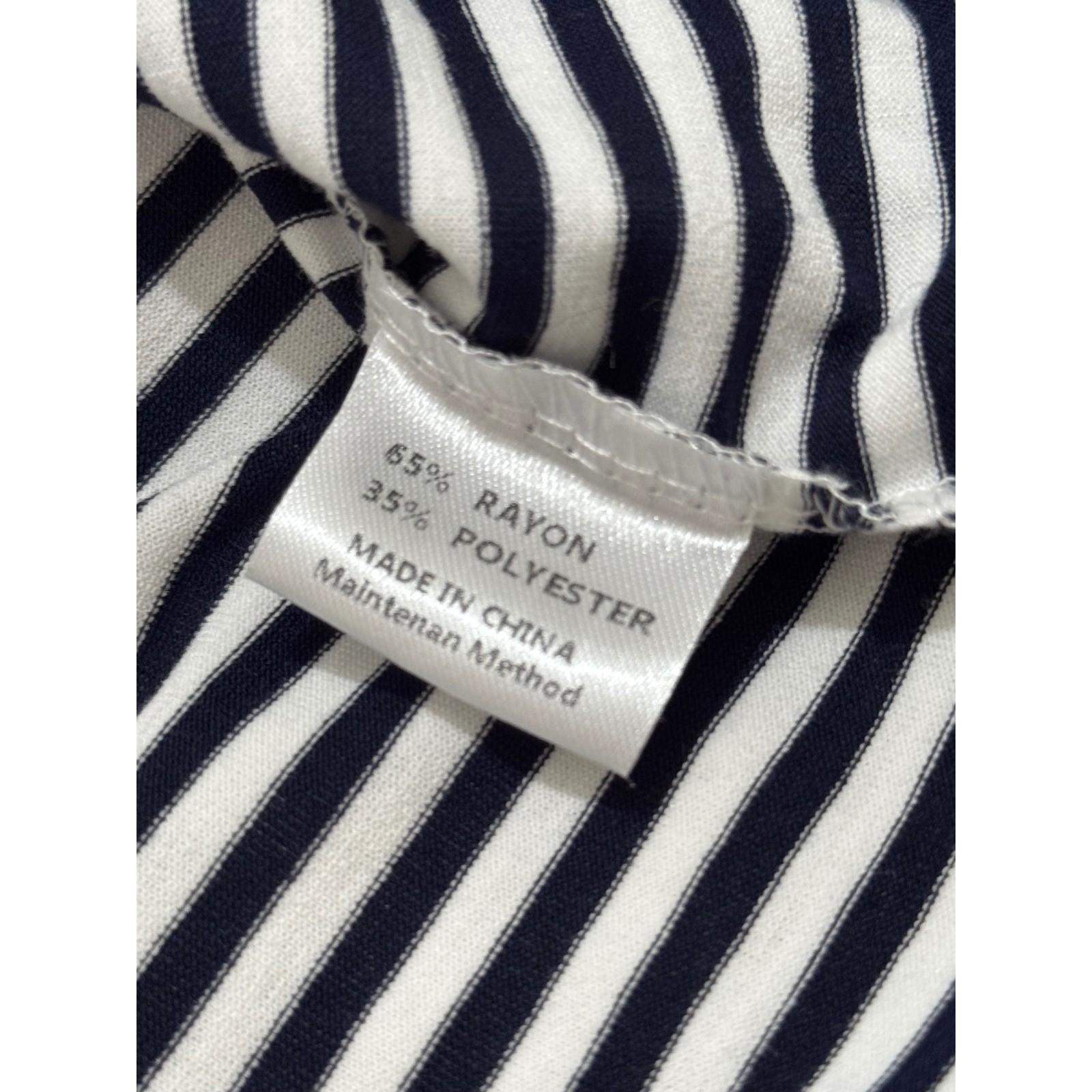NWT MEROKEETY Navy White Stripe Tie Waist Knee Length Dress Short Sleeve Sz M