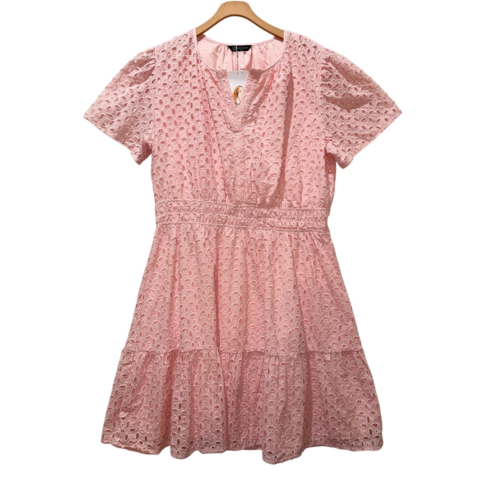 Pretty Garden , Pink , Eyelet Lace Overlay Dress – XXL NWT