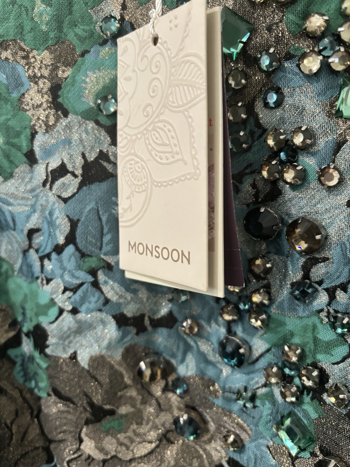 Monsoon Artisan Hand Embellished Green Dress ~ UK 14 US 10 ~ BNWT ~ Rrp £169