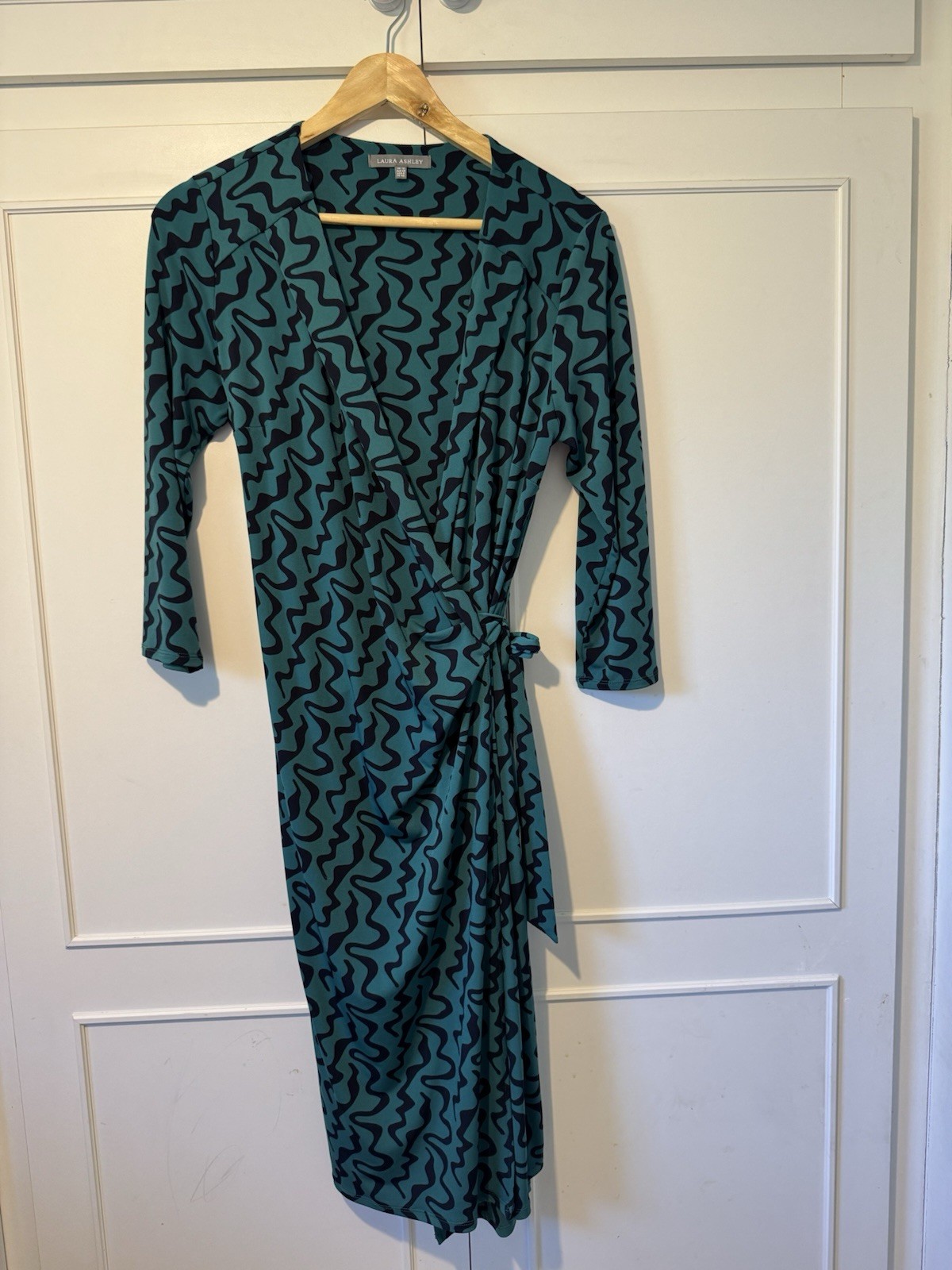 Laura Ashley green and black geometric print and 3/4 sleeves wrap size size 12