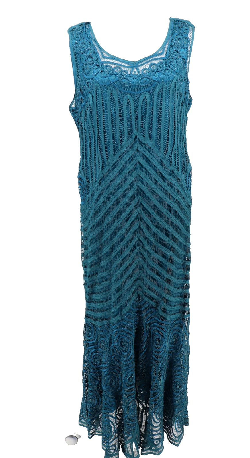Soulmates Silk Blend Beaded Crochet Long Maxi Dress Womens 2X Teal Event Wedding