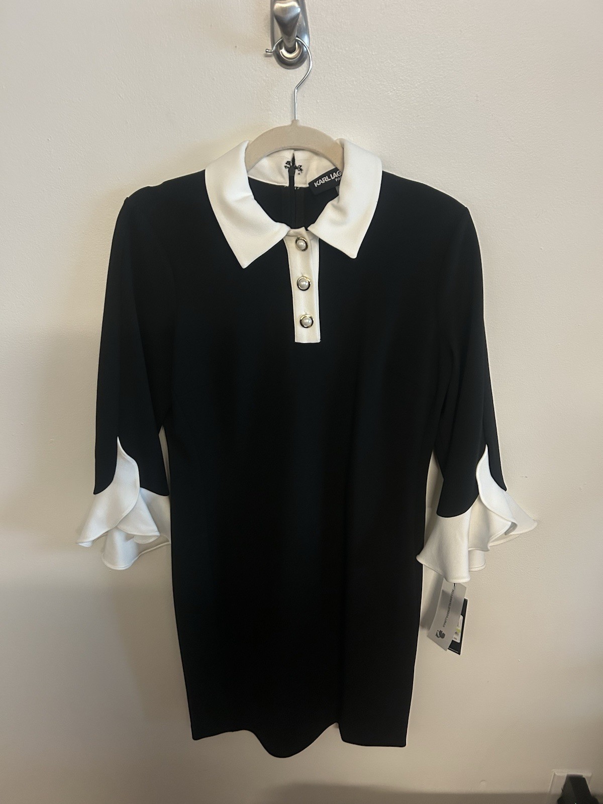 KARL LAGERFELD Collared 3/4 Ruffle Sleeve Peal Button Dress SIZE 4 NWT $128