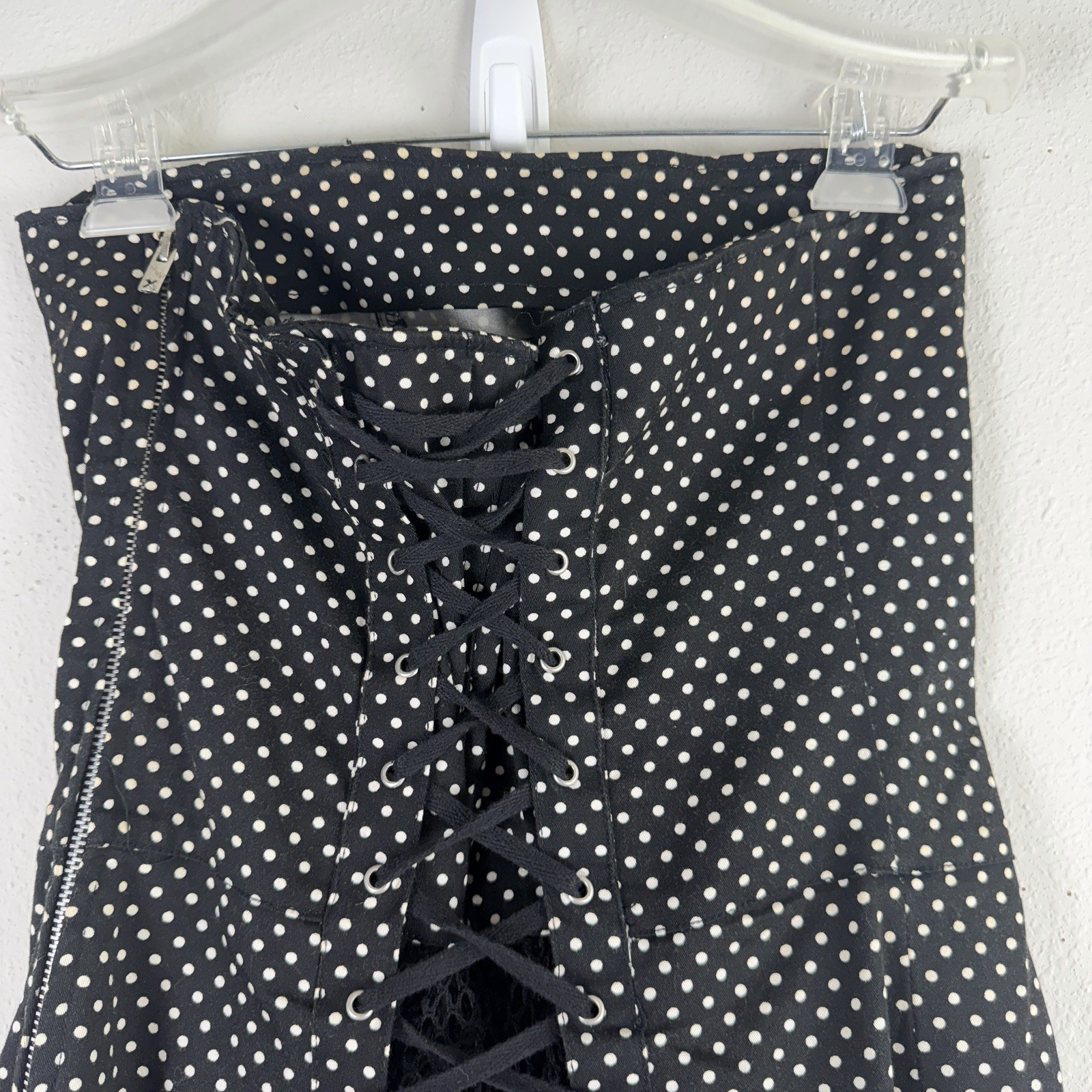 Vintage TRIPP NYC L Black Polka Dot Corset Lace Up Back Tulle Dress y2k Goth