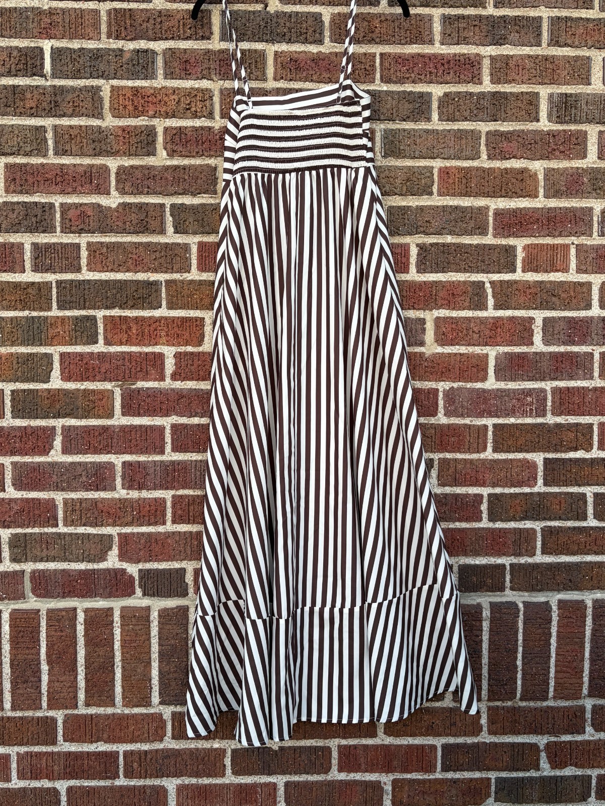 Commense spaghetti strap brown and white stripe maxi dress size S