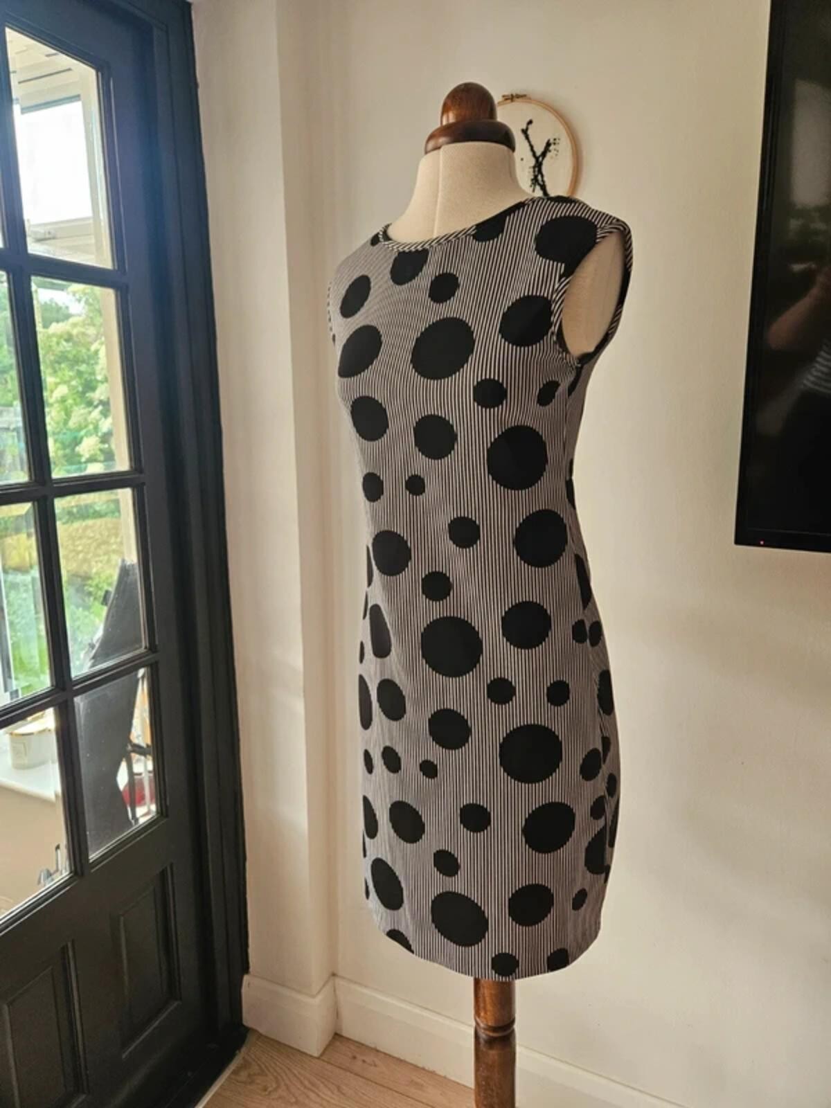Fervente Black & White Polka Dot Stripe Stretch Dress