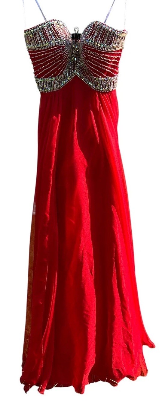Alyce Paris Red Beaded Evening Gown Dress Size 0 Long Formal Prom Dress