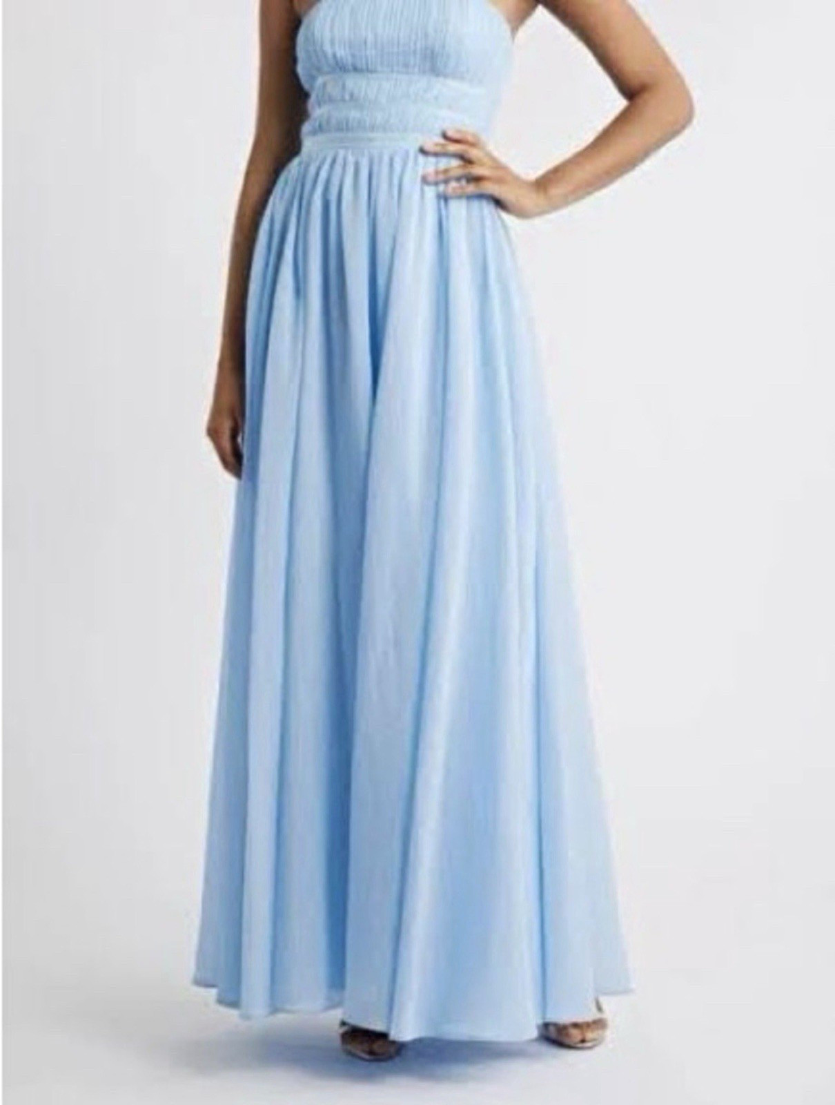 NWT Lulus Light Blue Sweetheart Maxi Dress M Spaghetti Strap Pleated Lined Zip