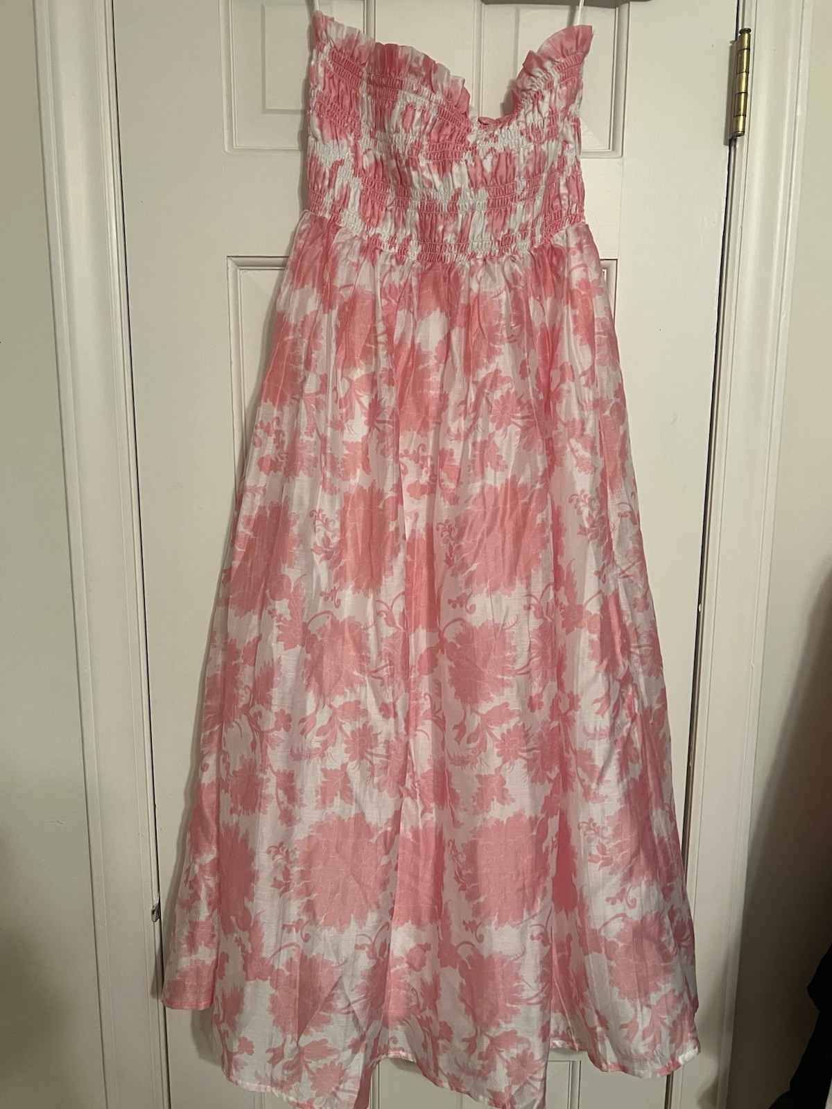 NWT petal and pup Strapless Smocked Midi Dress Pink Floral S