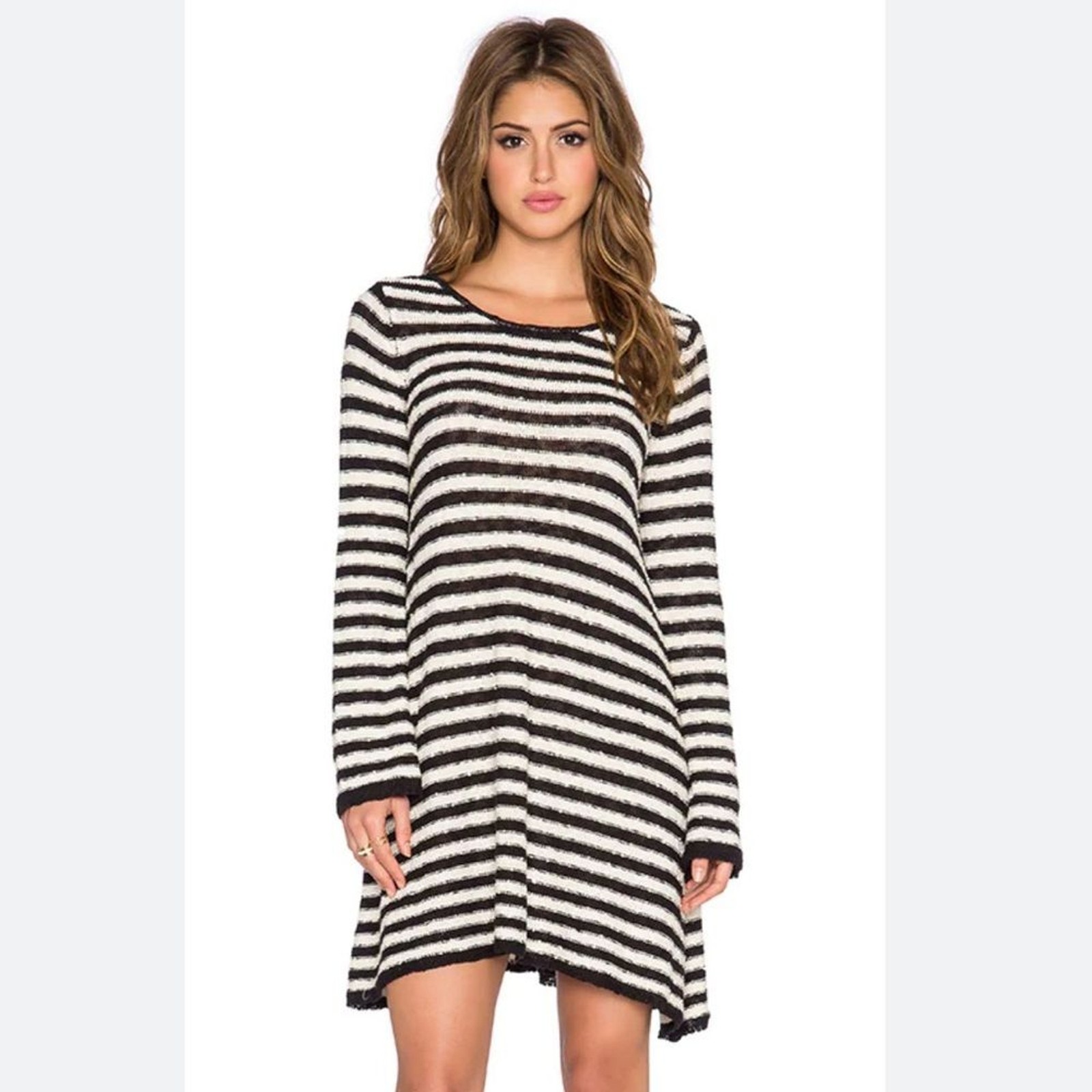 Free People Love Markrs Boho Striped Swim Tunic Sweater Dress Size Large