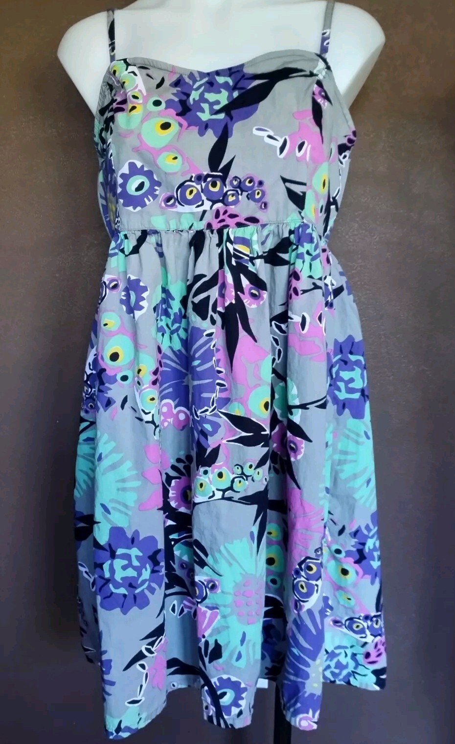 Ezekiel Sundress L Colorful 100% Cotton Jersey Gray Blue Pink Green