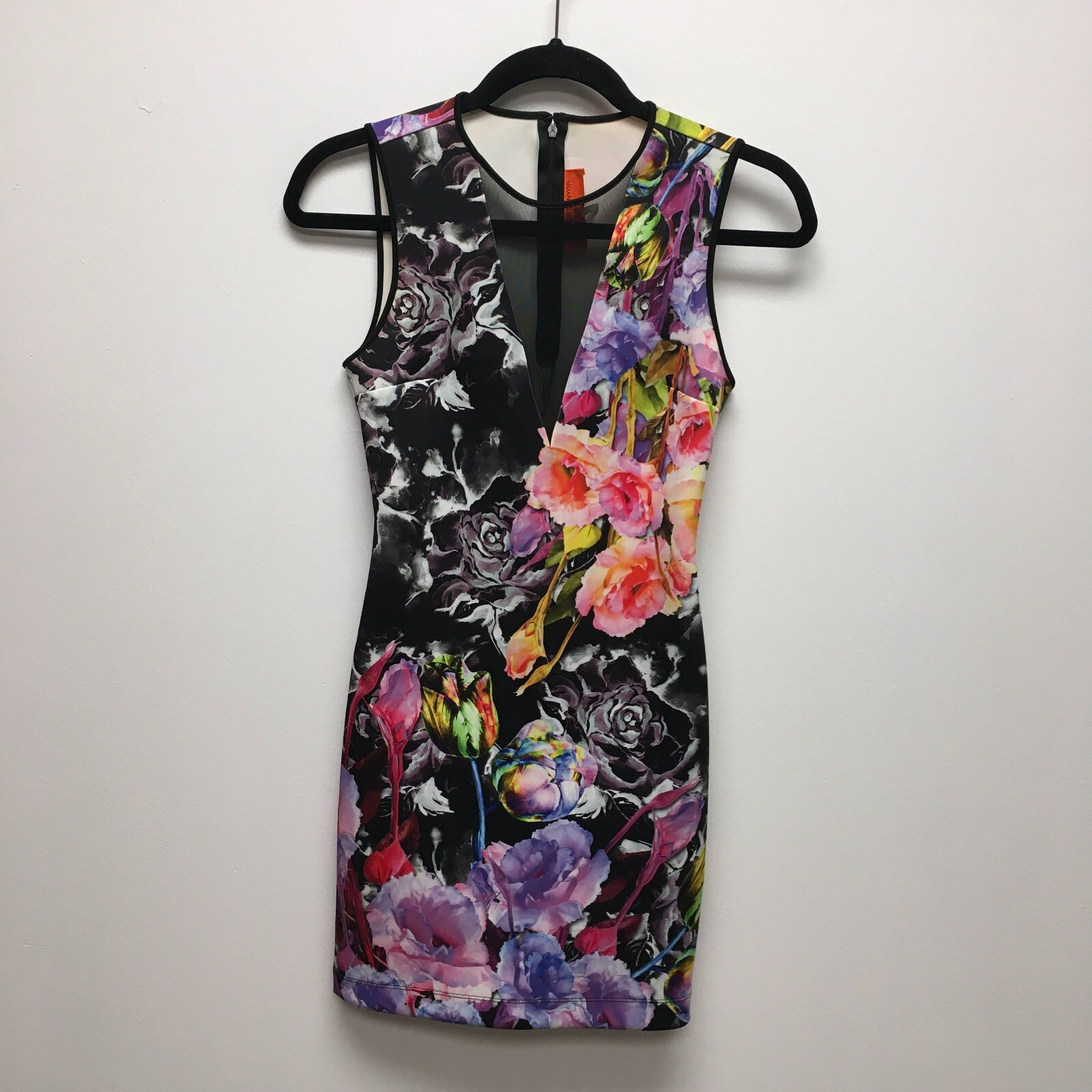Clover Canyon Womens Multicolor Floral Sleeveless Mesh Panel Sheath Dress XS
