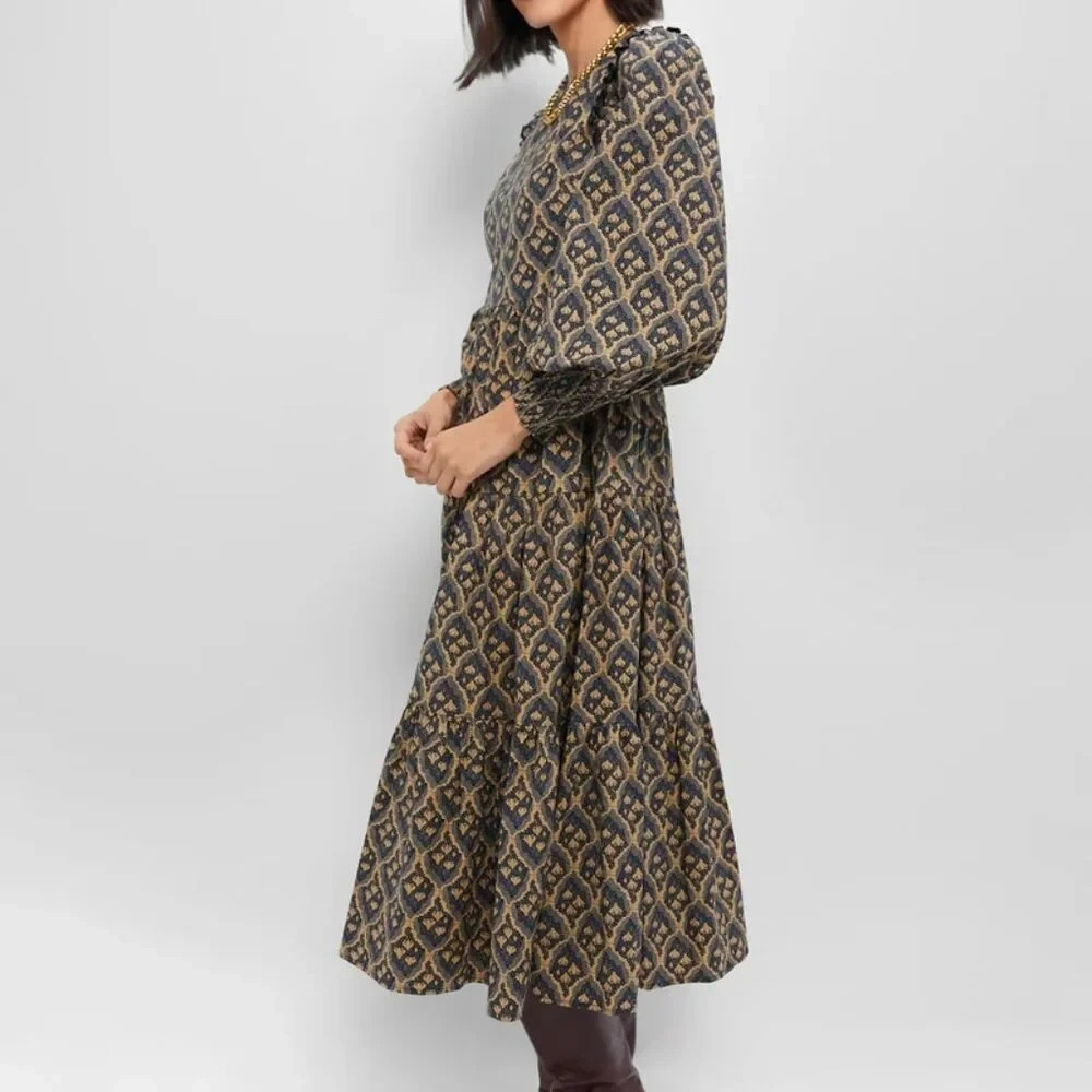 NWT Tuckernuck Hyacinth House Anja in Tan Navy Floral Cotton Midi Dress XXL 2XL