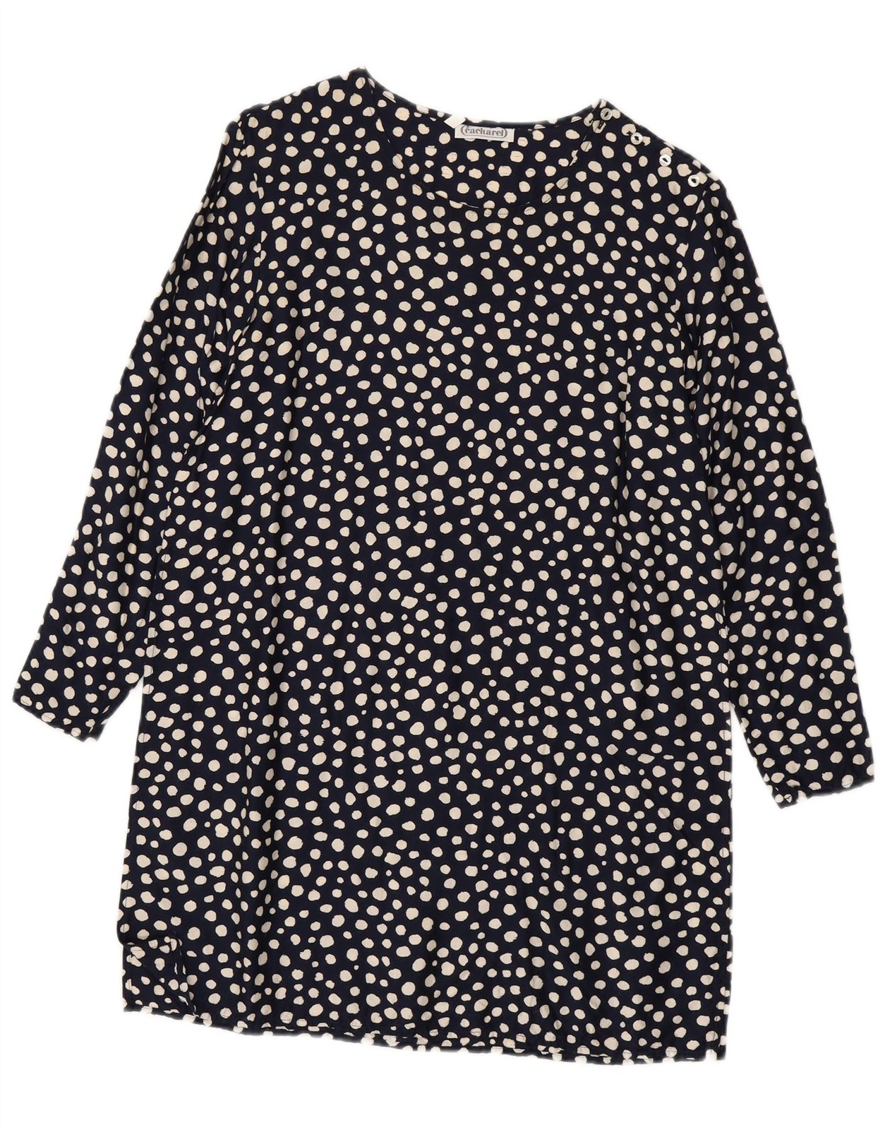 Cacharel Womens Long Sleeve Shift Dress EU 38 Medium Navy Blue Polka Dot AT12