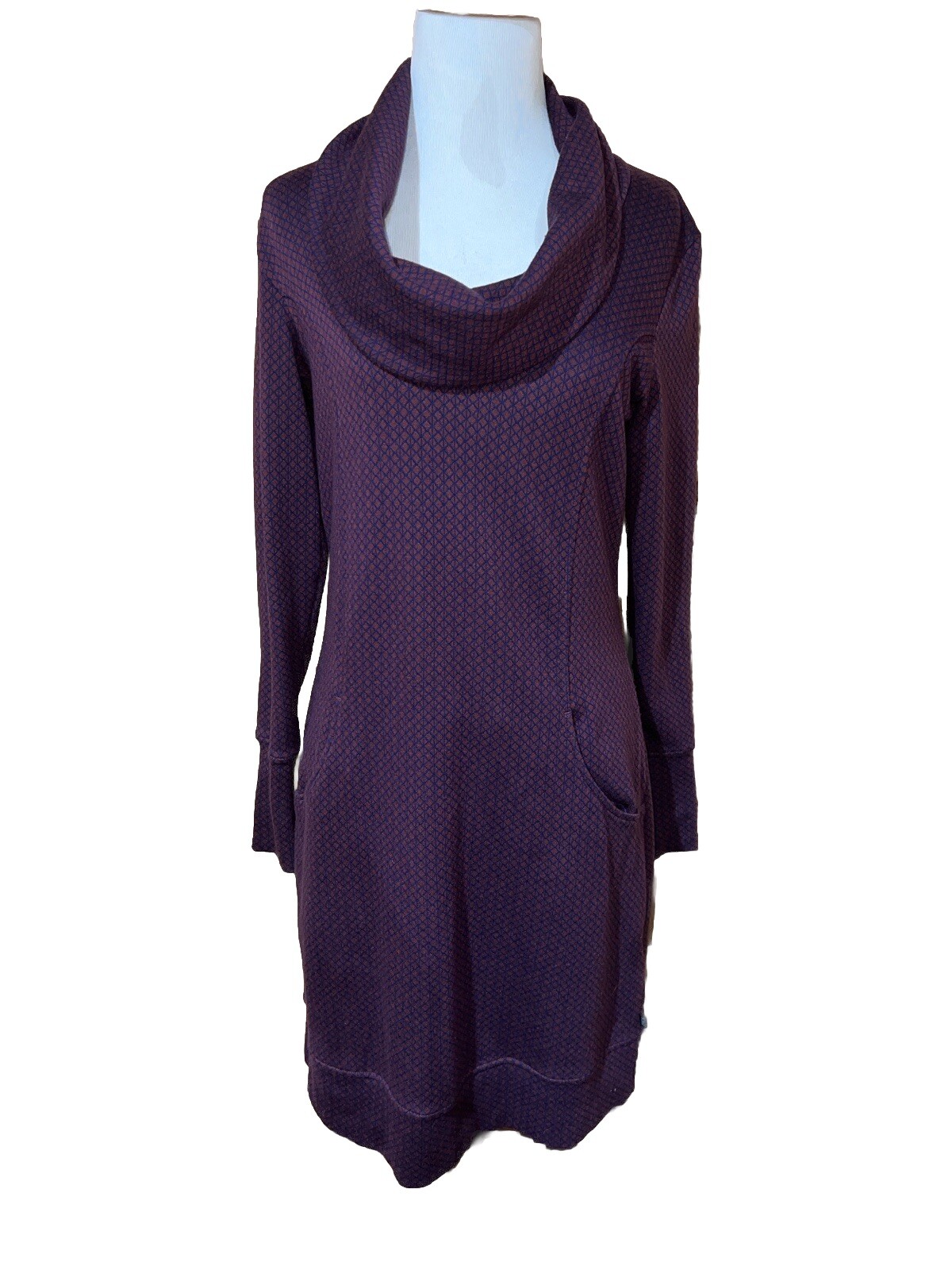 MERRELL Indira Maroon Dress Cowl Neck Double Knit Ponte Long Sleeve Print Small
