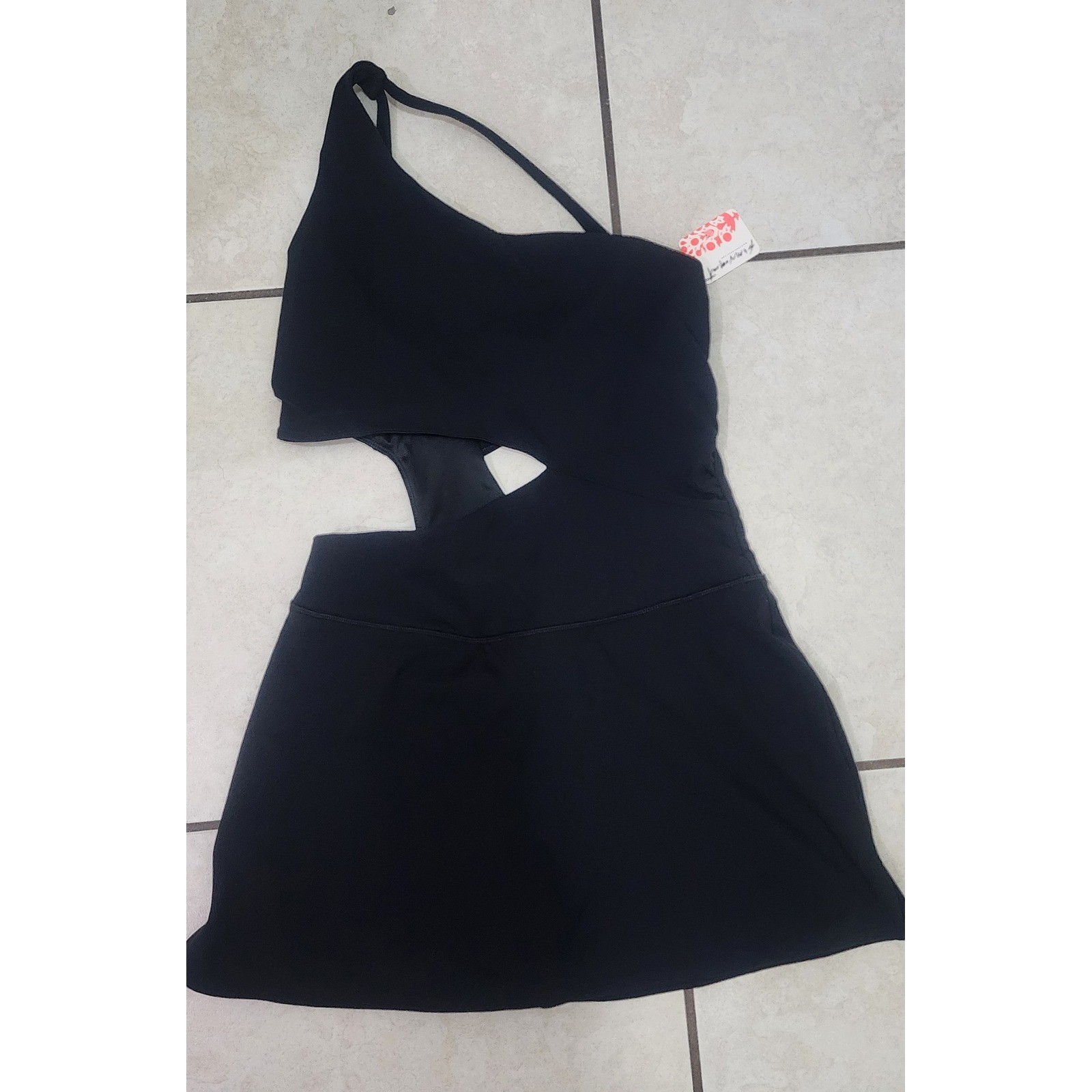 Free People Movement Hot Shot One Shoulder Cutout Mini Dress Black Activewear