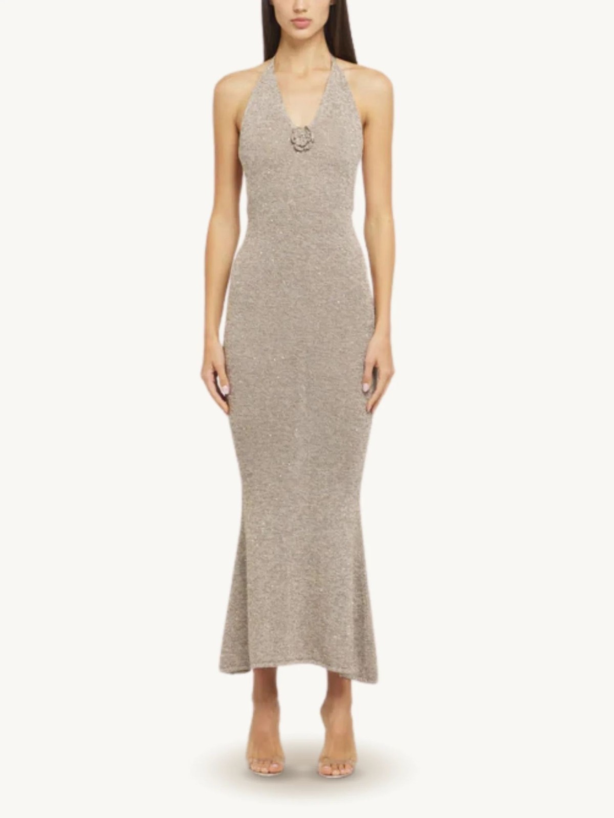 ASTA RESORT Daphne Dress in Hazlenut Sequin Large New Womens Maxi Knit Gown