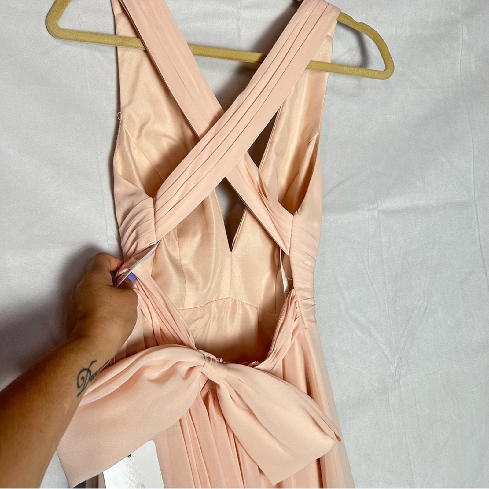 NWT JJ’s House Low Cut V Neck Open Crisscross Exposed Back w/ Bow Size 2