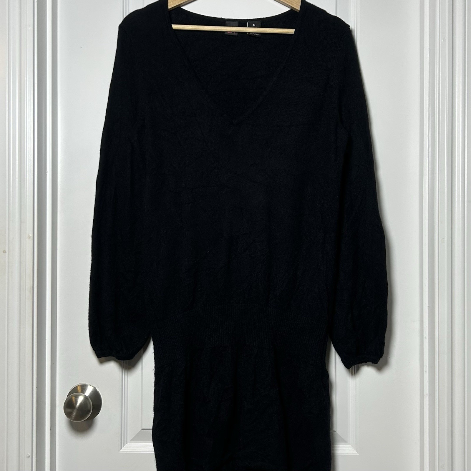 SFA Saks Angora Cashmere Blend Blouson Sleeve Sweater Dress Quiet Luxury Style