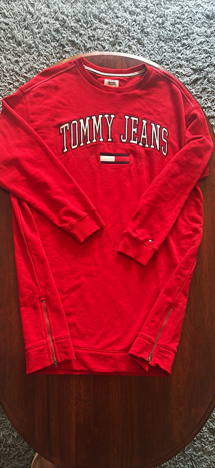 Tommy Jeans Womens Red Crew Neck Sweatshirt dees SP Embroidered Logo Long Sleeve