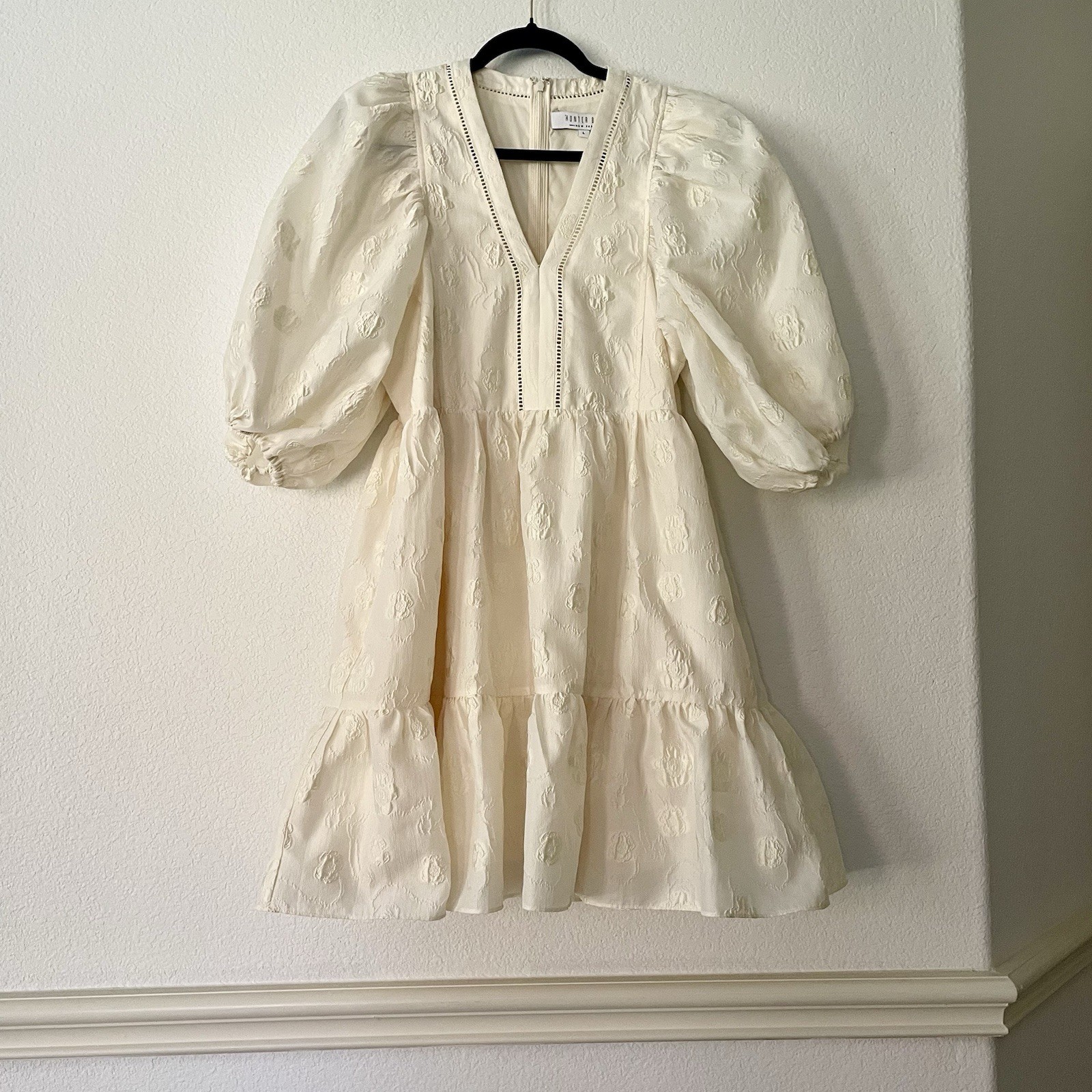 Hunter Bell Gaille Dress Jacquard Flowers Ivory Bridal Preppy Peasant Luxury L