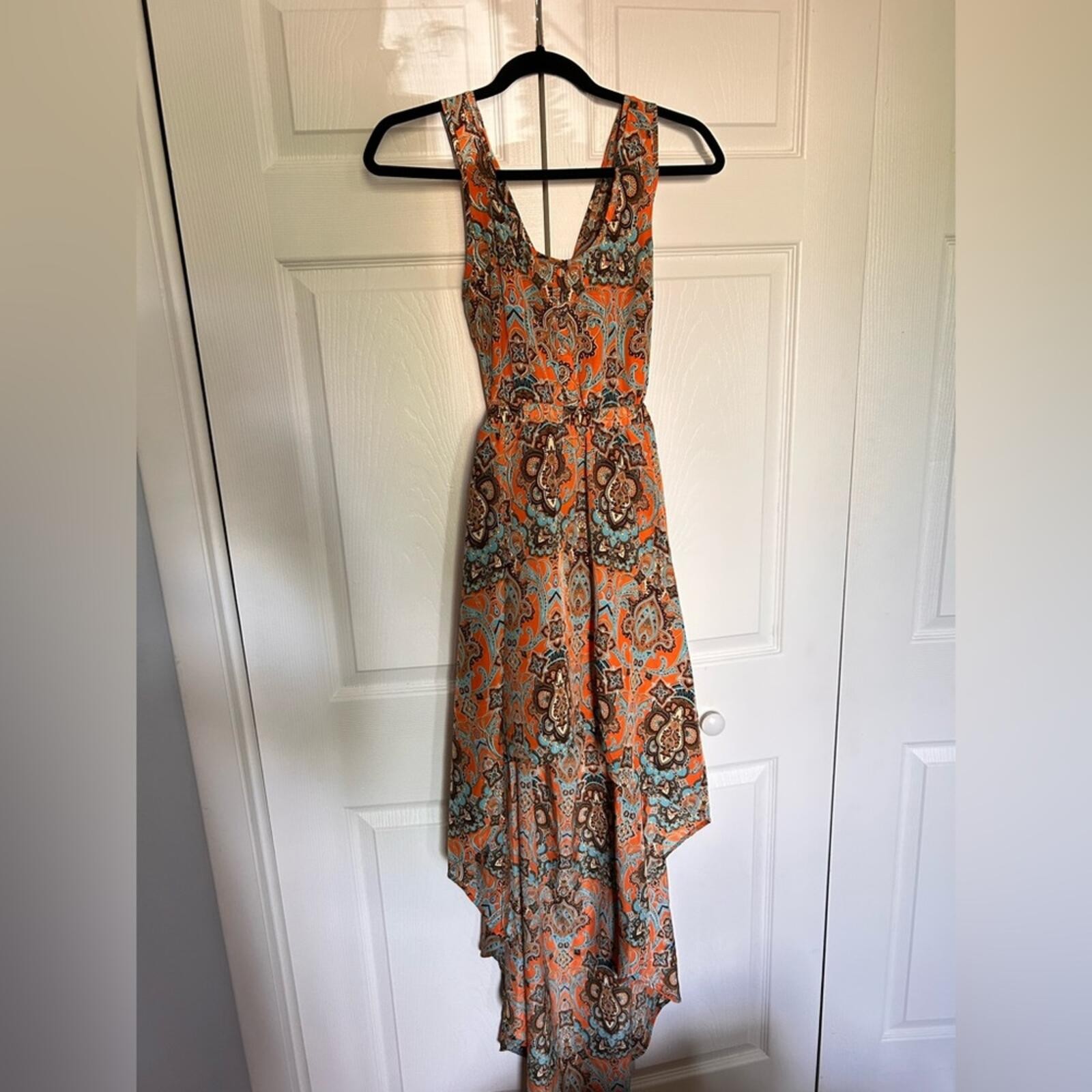 Elegant Orange and Brown Paisley Dress