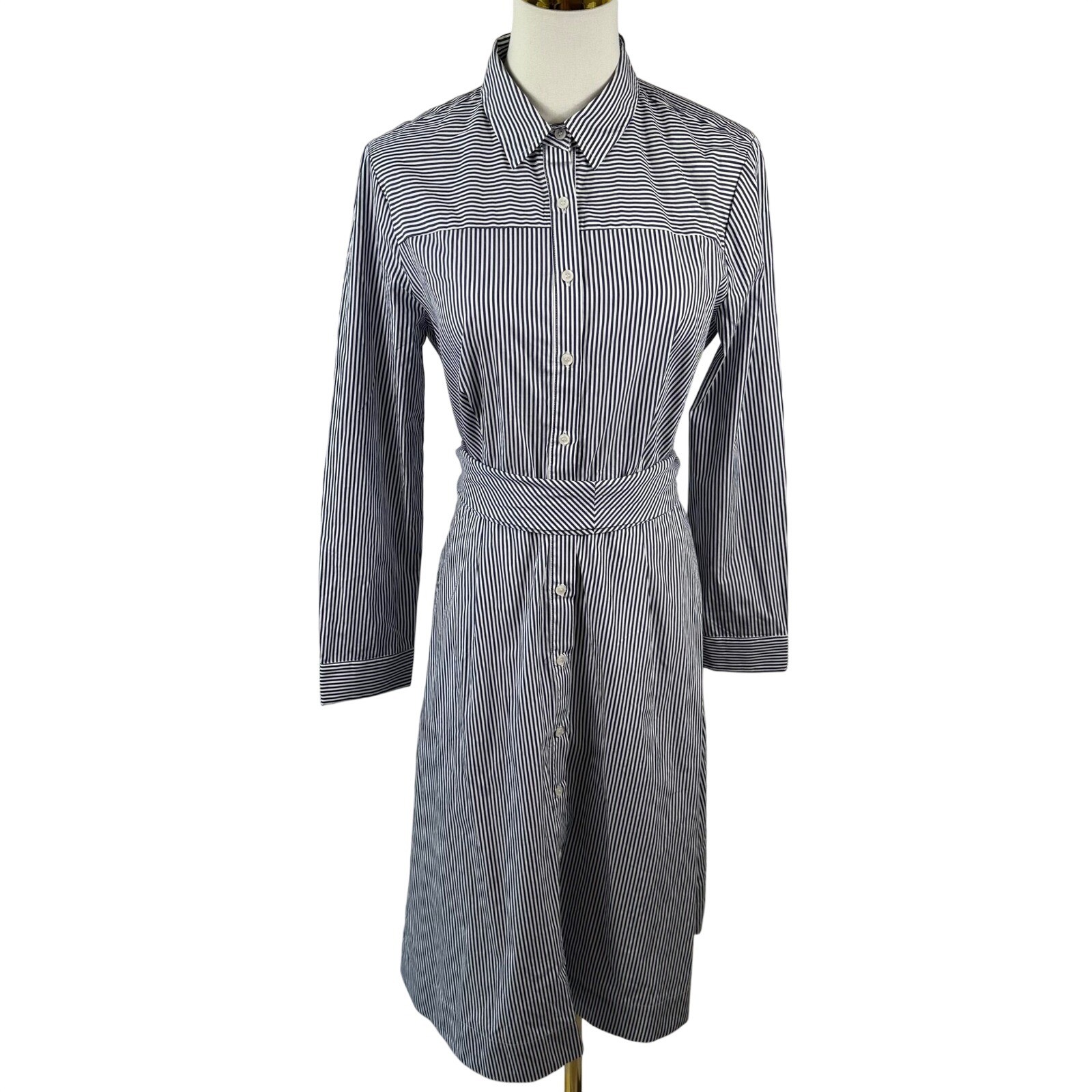 J. Crew Shirt Dress Womens 8 Blue Striped NWT Tie Waist Belted Poplin Preppy New