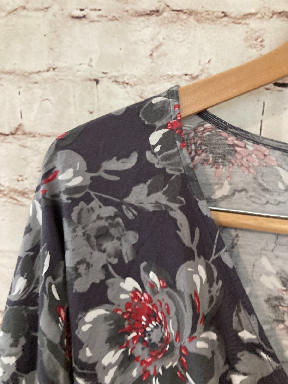 Garnet Hill Dress Womens Small Gray Floral A Line Midi Stretch Kimono Sleeve