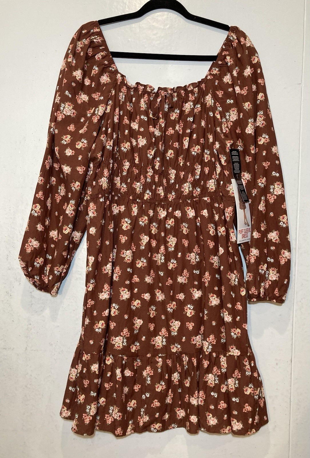 Celebrity Pink Mini Peasant Dress XXL 2XL Floral Vintage Bloom Puff Sleeve NWT