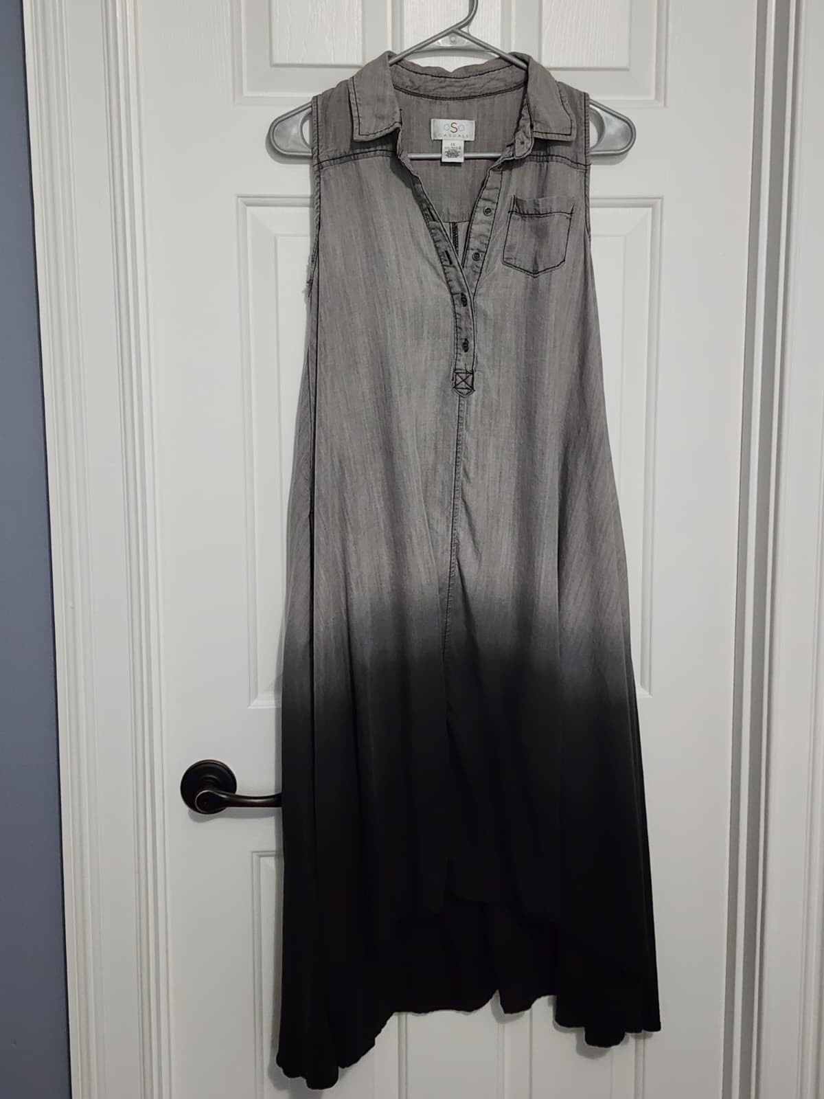 Oso Casuals Collared Sleeveless Hi Low Gray Black Tencel Ombre Shirt Dress XS
