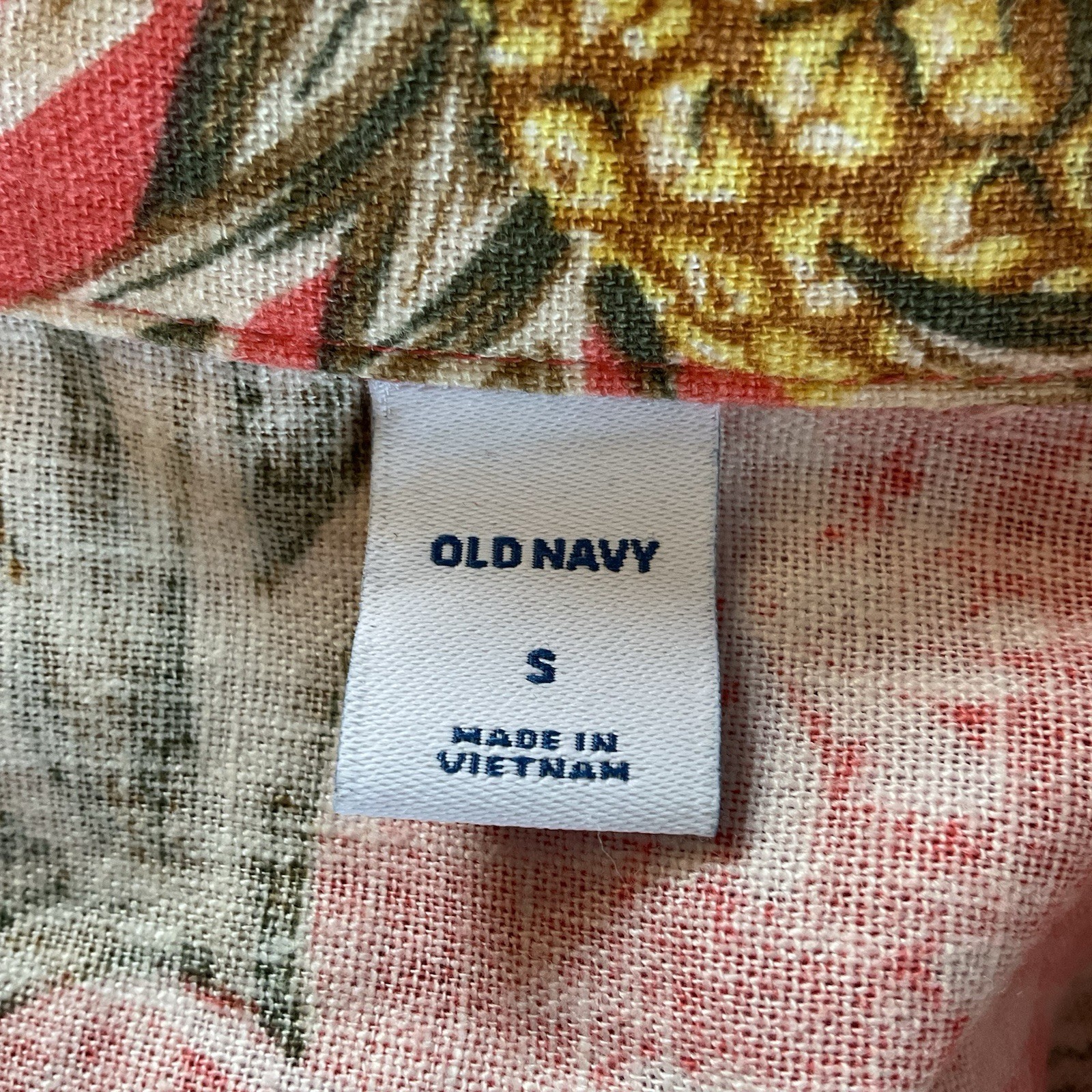 Old Navy Linen Blend Pineapple Shift Shirt Dress Tropical Vacation Cruise Size S