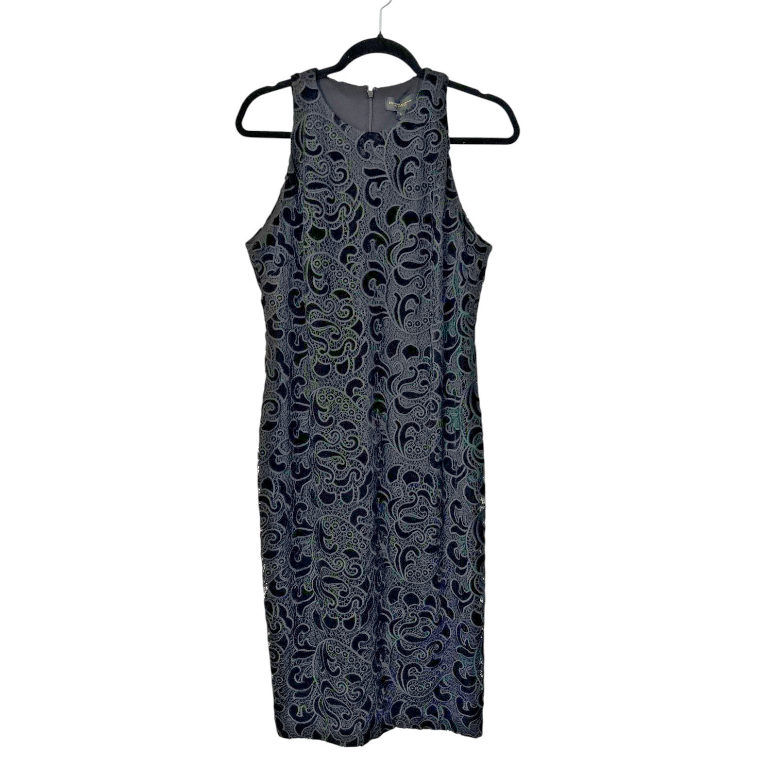Donna Karan New York Dress Womens Size 10 Black Lace Sleeveless Textured Sheath