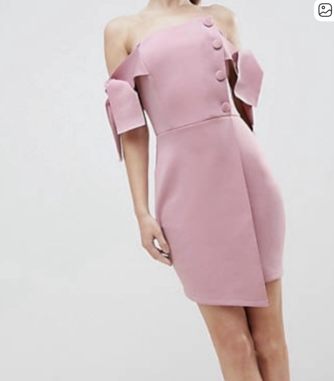 ASOS Women’s Pink Mini Dress Off The Shoulder Bow Button Detail 12 Romantic