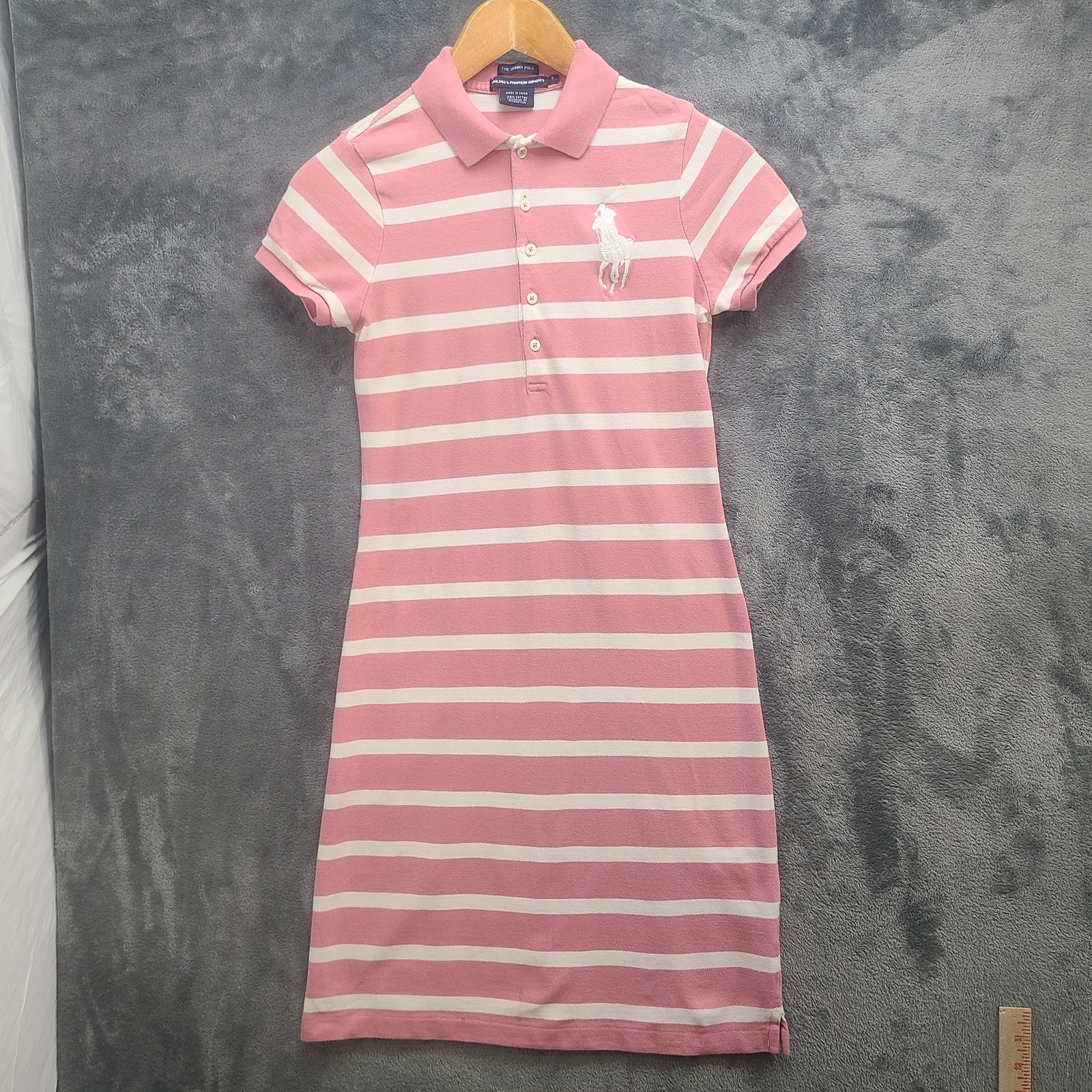 Ralph Lauren Sport Skinny Polo Dress Womens S Pink White Stripe Cotton