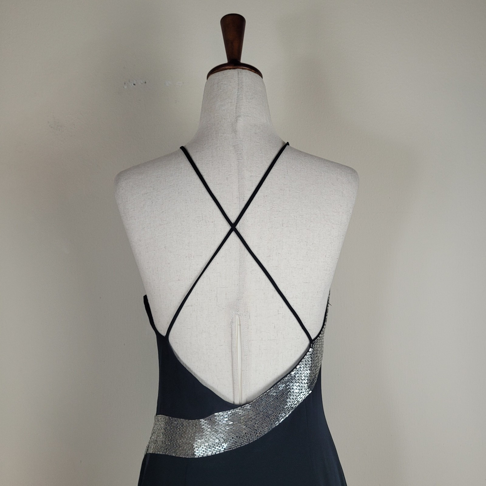VTG Niteline Dress 6 Black Long Beaded Evening 90s Gown Column Sexy Red Carpet