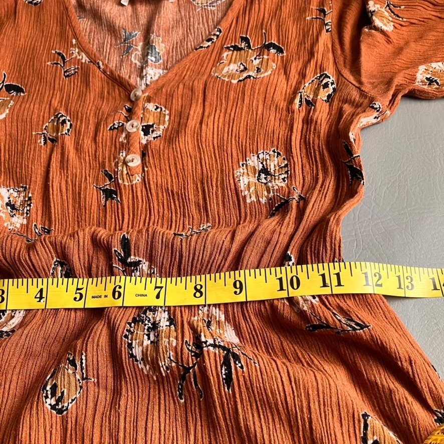 French Grey Stitchfix Brown Floral Cottagecore Midi Dress Crinkle Size Small