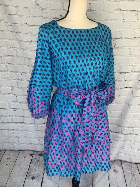 NWT J Crew Dolman Sleeve Mini Dress Blue Pink & Attach Lining 100% Cotton XXS
