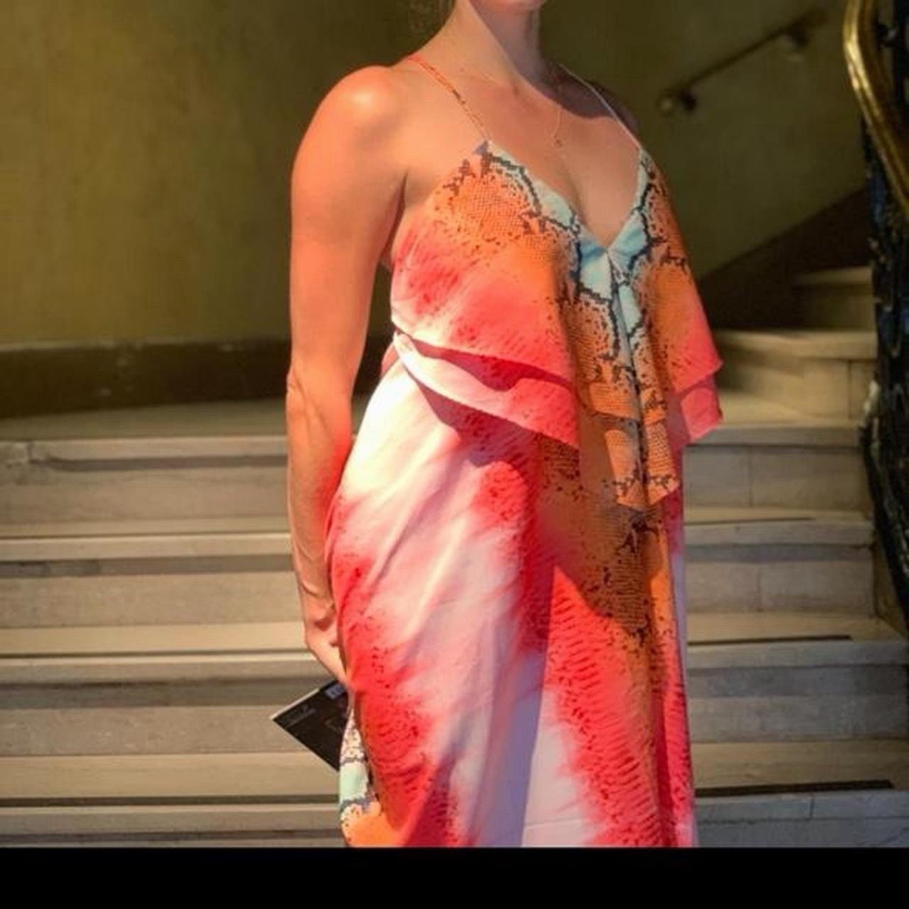 LOVERS + FRIENDS Sz M APHRODITE HI LOW RUFFLE DRESS COVERUP PYTHON $172
