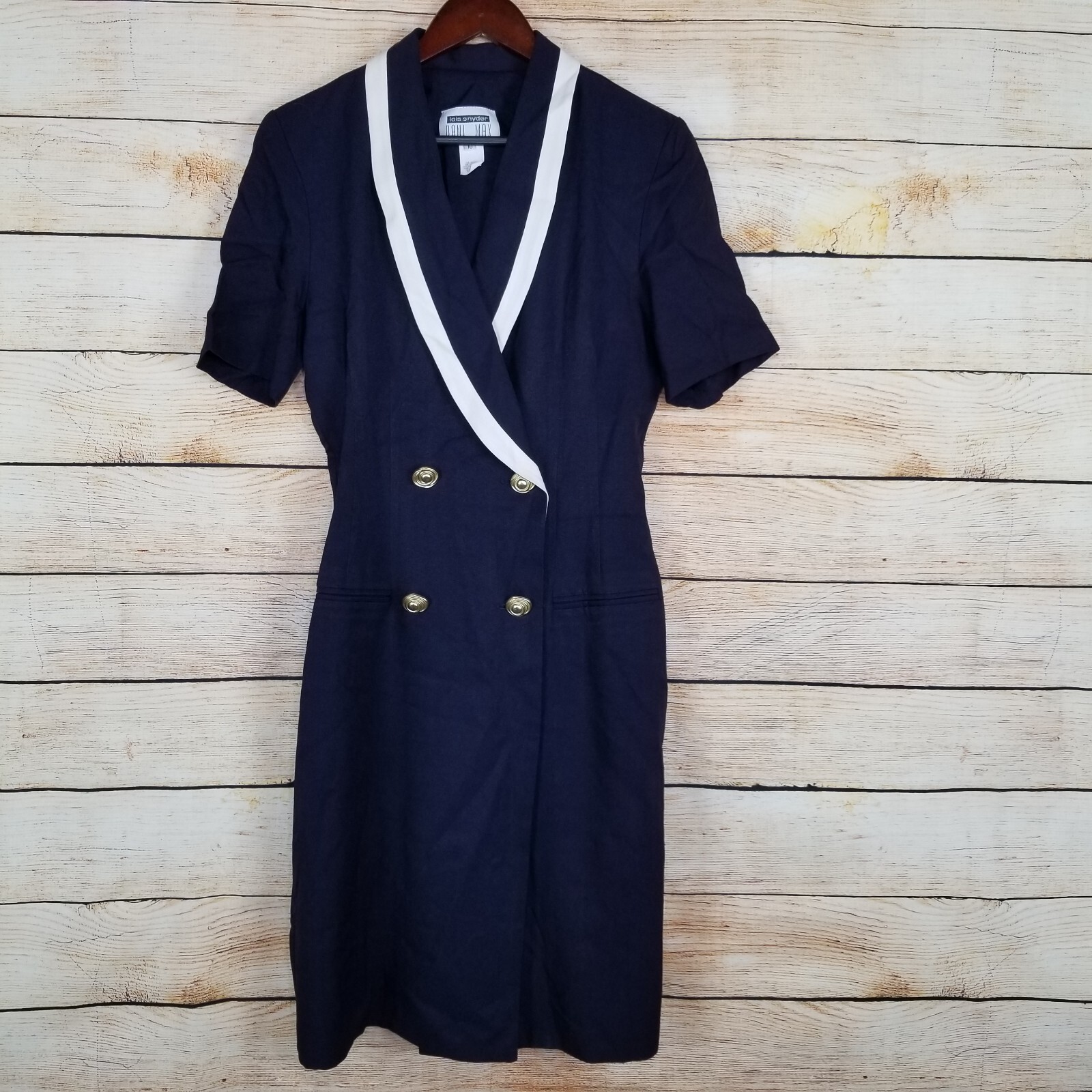 VTG Dani Max by Lois Snyder Dress Womens Size 10 VLV Navy Blue Union Made Wrap