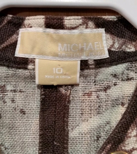 Michael Kors Dress 10 100% Linen Bamboo tropical Hawaiian Sleeveless Lace Up
