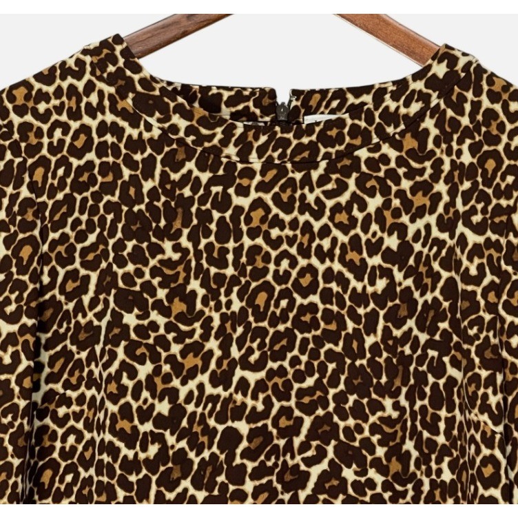 J.Crew Leopard Print Long Sleeve Shift Dress K2150 Brown Tan Womens 12