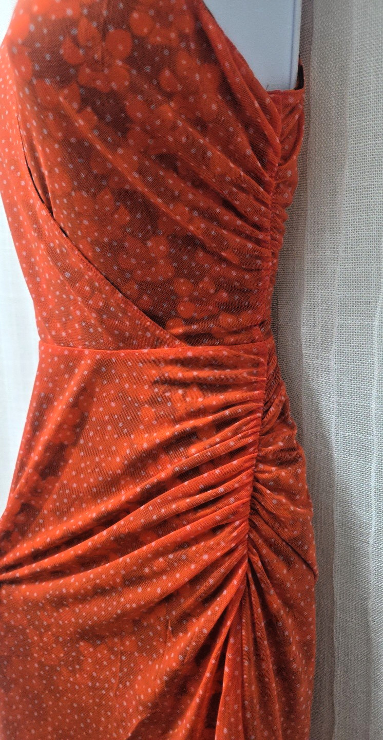 CAbi Reversible Midi Flip Dress Floral & Dots Wide Strap Cinched Accents👗#6370