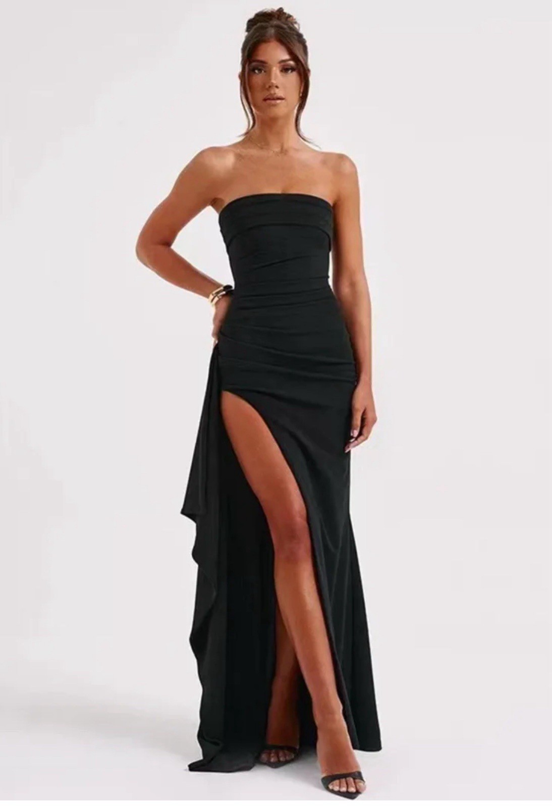 Women’s Dream Strapless High Slit Gown in Black | Small | Evening Gown | Wedding