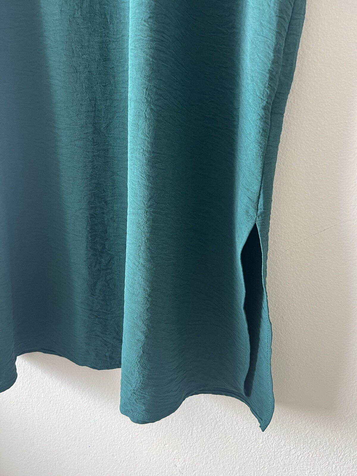 First Love by Lovelyn L Womens Emerald Green Crew Neck Midi Crinkle Shirt Dress