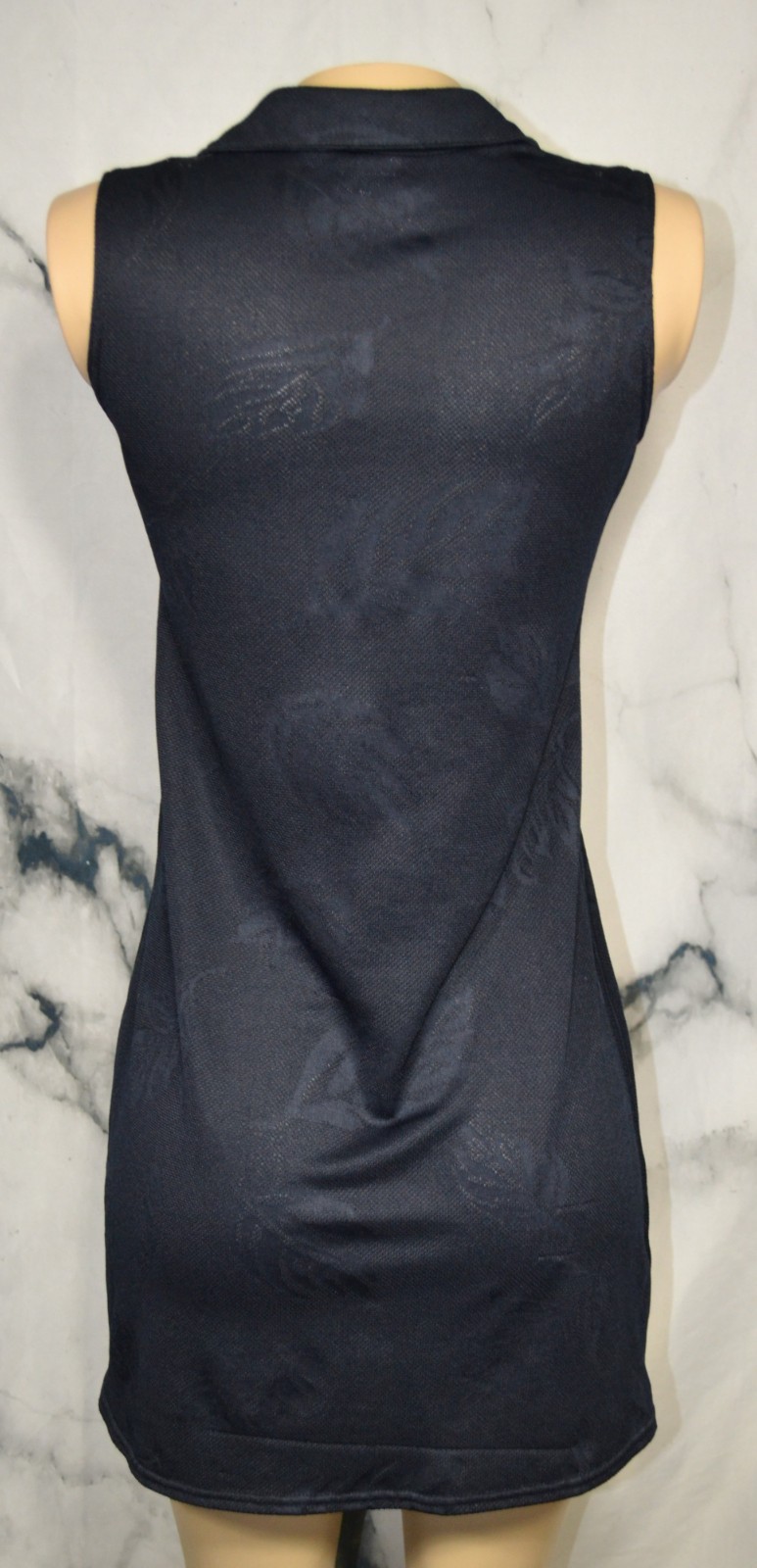 SONOMA Navy Blue Leaf Print Sleeveless Collared Dress Small Unlined Lightweight