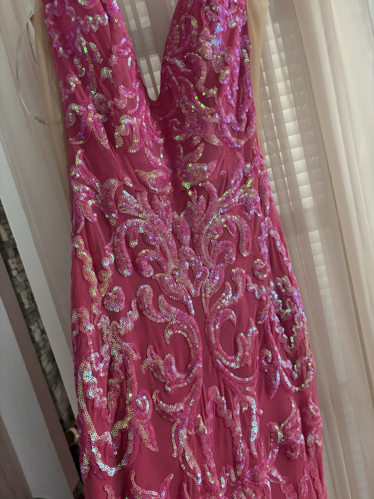 Jovani Pink Sequin Lace Long Mermaid Gown Dress Size 4 Sleeveless V-Neck