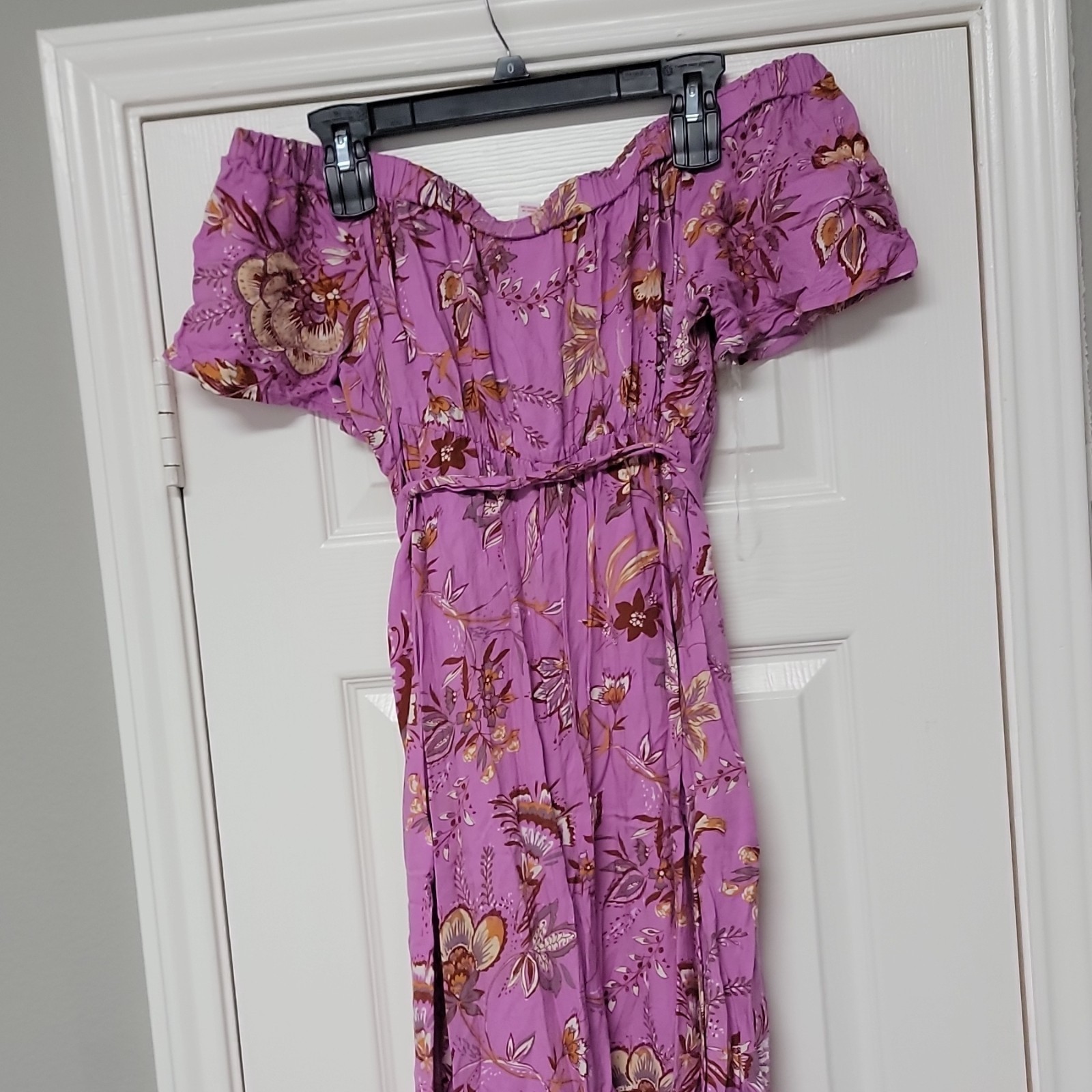 Isabel Maternity by Ingrid & Isabel Maxi Dress M Purple Floral Off Shoulder