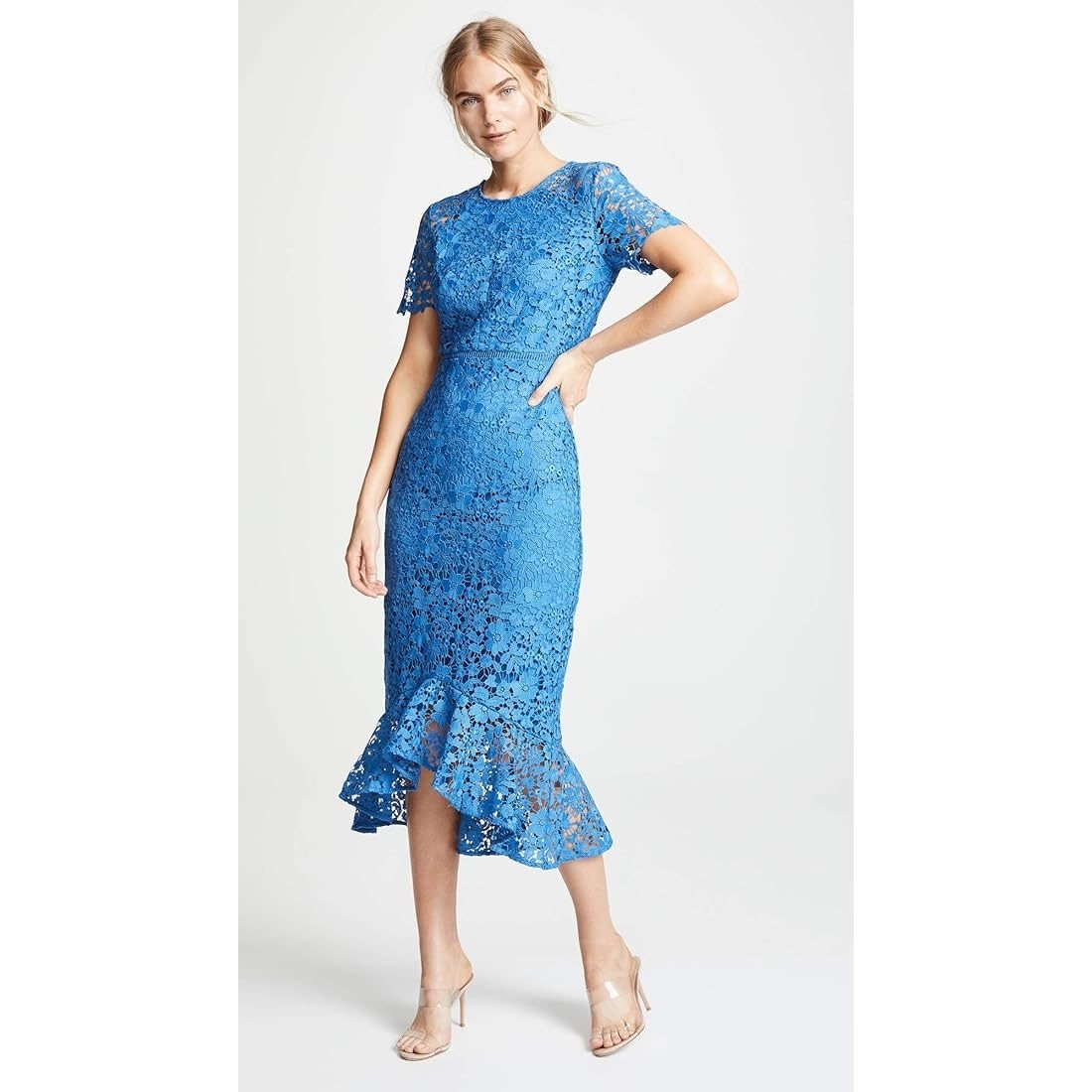 Shoshanna Edgecombe Blue Floral Lace Midi High Low Dress Size 12