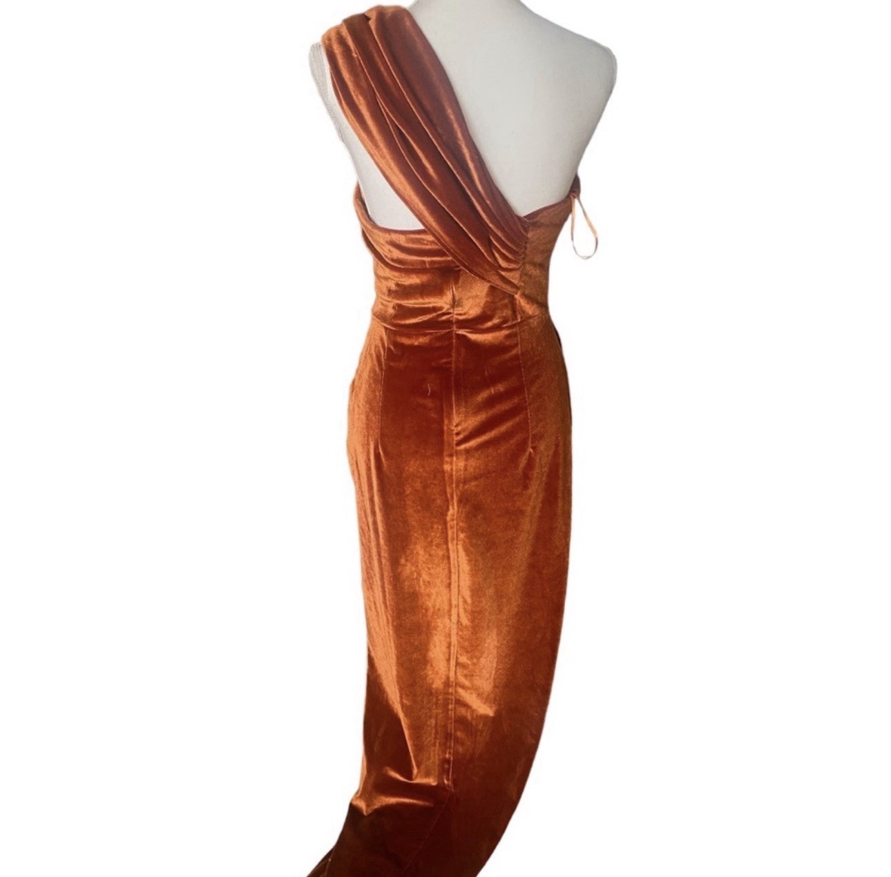 ADYCE Rust One Shoulder Split Thigh Waist Ruched Maxi Wrap Cocktail Dress Size L
